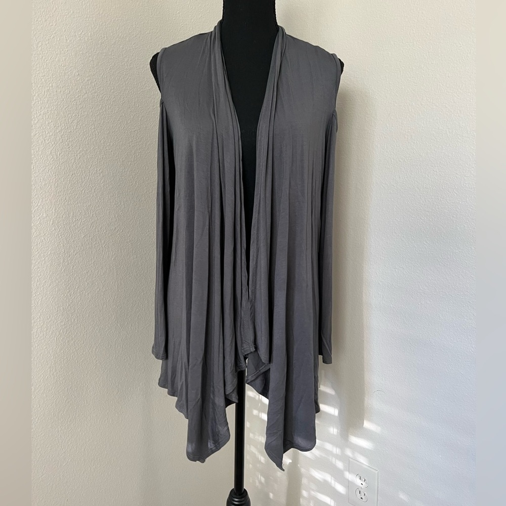 Soft Surroundings Montauk Cardigan Smoke Gray Cold Shoulder
